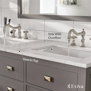 Artemis 48"W x 22"D Gray Double Sink Bathroom Vanity with White Carrara Quartz Countertop and Undermount Porcelain Sinks TVN313-48GR-DS