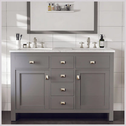 Artemis 48"W x 22"D Gray Double Sink Bathroom Vanity with White Carrara Quartz Countertop and Undermount Porcelain Sinks TVN313-48GR-DS