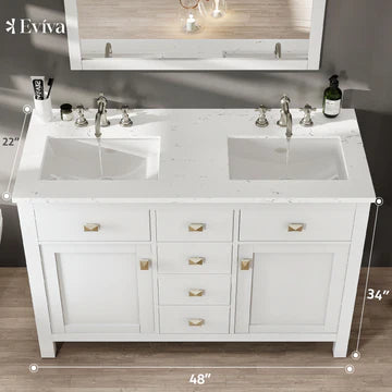 Artemis 48"W x 22"D White Double Sink Bathroom Vanity with White Carrara Quartz Countertop and Undermount Porcelain Sinks TVN313-48WH-DS