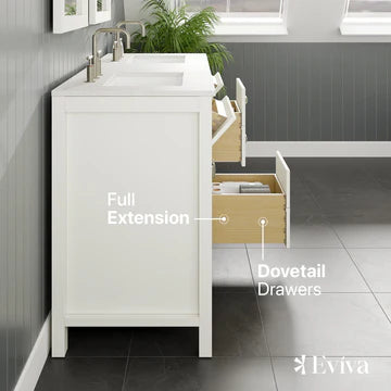 Artemis 60"W x 22"D White Double Sink Bathroom Vanity with White Carrara Quartz Countertop and Undermount Porcelain Sinks TVN313-60WH