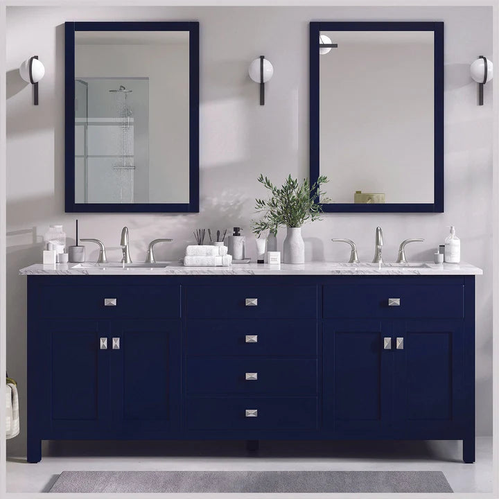 Artemis 72"W x 22"D Blue Double Sink Bathroom Vanity with White Carrara Quartz Countertop and Undermount Porcelain Sinks TVN313-72BLU