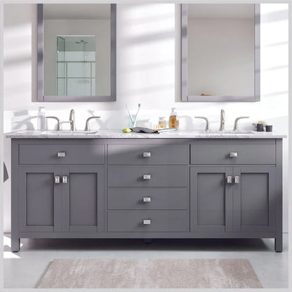 Artemis 72"W x 22"D Gray Double Sink Bathroom Vanity with White Carrara Quartz Countertop and Undermount Porcelain Sinks TVN313-72GR