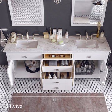 Artemis 72"W x 22"D White Double Sink Bathroom Vanity with White Carrara Quartz Countertop and Undermount Porcelain Sinks TVN313-72WH