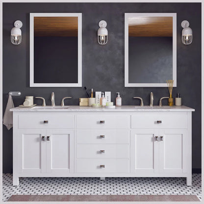 Artemis 72"W x 22"D White Double Sink Bathroom Vanity with White Carrara Quartz Countertop and Undermount Porcelain Sinks TVN313-72WH