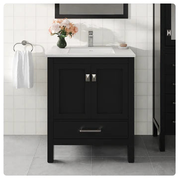 London 30"W x 18"D Espresso Bathroom Vanity with White Carrara Quartz Countertop and Undermount Porcelain Sink TVN414-30X18ES-Q