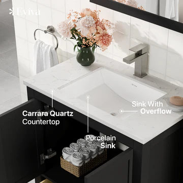 London 30"W x 18"D Espresso Bathroom Vanity with White Carrara Quartz Countertop and Undermount Porcelain Sink TVN414-30X18ES-Q