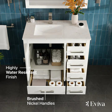 London 36"W x 18"D White Bathroom Vanity with White Carrara Quartz Countertop and Undermount Porcelain Sink TVN414-36X18WH-Q