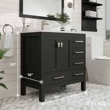 London 36"W x 18"D Espresso Bathroom Vanity with White Carrara Quartz Countertop and Undermount Porcelain Sink TVN414-36X18ES-Q