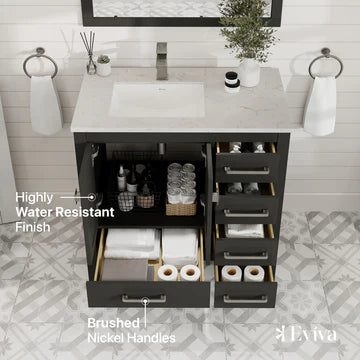 London 36"W x 18"D Espresso Bathroom Vanity with White Carrara Quartz Countertop and Undermount Porcelain Sink TVN414-36X18ES-Q