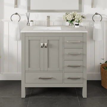 London 38"W x 18"D Gray Bathroom Vanity with White Carrara Quartz Countertop and Undermount Porcelain Sink TVN414-38X18GR-Q