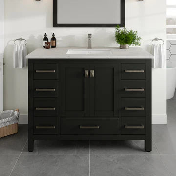 London 42"W x 18"D Espresso Bathroom Vanity with White Carrara Quartz Countertop and Undermount Porcelain Sink TVN414-42X18ES-Q