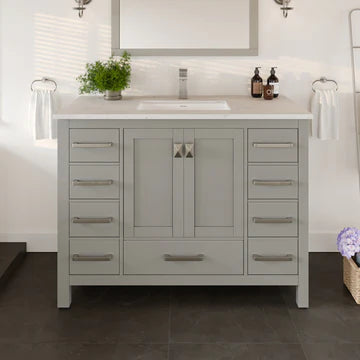 London 42"W x 18"D Gray Bathroom Vanity with White Carrara Quartz Countertop and Undermount Porcelain Sink TVN414-42X18GR-Q