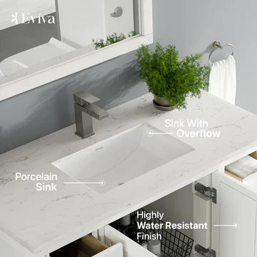 London 42"W x 18"D White Bathroom Vanity with White Carrara Quartz Countertop and Undermount Porcelain Sink TVN414-42X18WH-Q