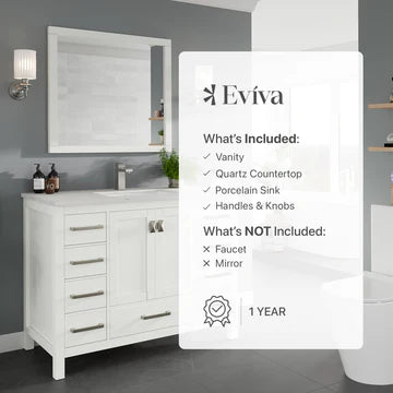 London 42"W x 18"D White Bathroom Vanity with White Carrara Quartz Countertop and Undermount Porcelain Sink TVN414-42X18WH-Q