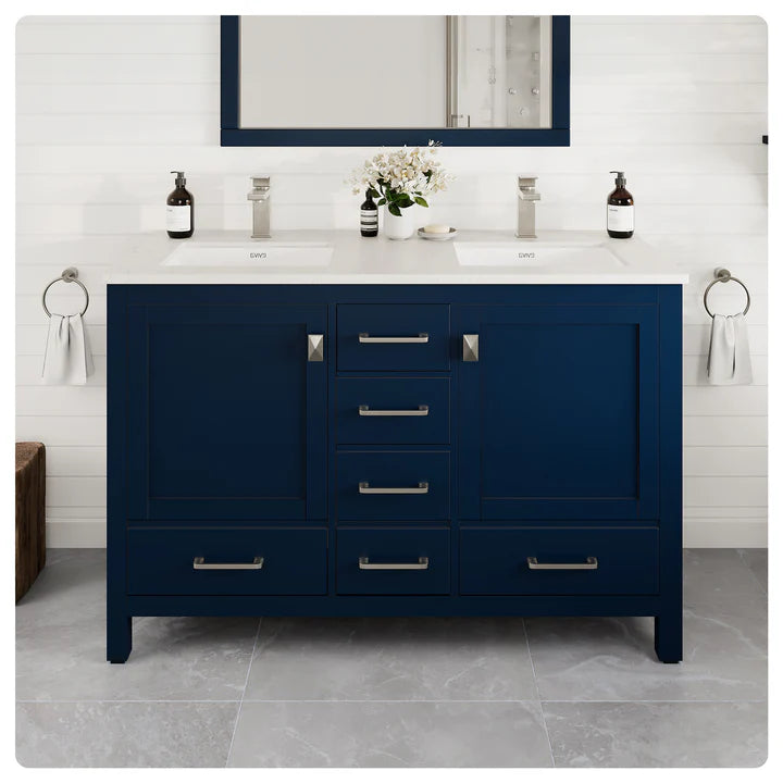 London 48"W x 18"D Blue Double Sink Bathroom Vanity with White Carrara Quartz Countertop and Undermount Porcelain Sinks TVN414-48X18BLU-DS-Q