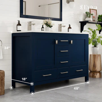 London 48"W x 18"D Blue Double Sink Bathroom Vanity with White Carrara Quartz Countertop and Undermount Porcelain Sinks TVN414-48X18BLU-DS-Q