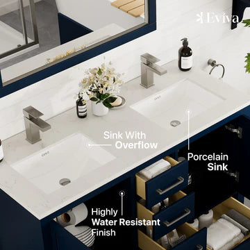 London 48"W x 18"D Blue Double Sink Bathroom Vanity with White Carrara Quartz Countertop and Undermount Porcelain Sinks TVN414-48X18BLU-DS-Q