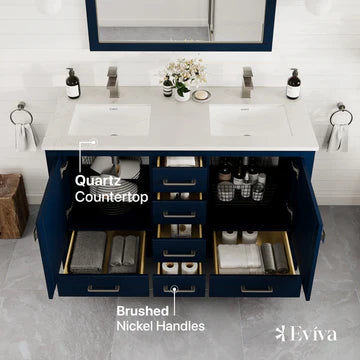 London 48"W x 18"D Blue Double Sink Bathroom Vanity with White Carrara Quartz Countertop and Undermount Porcelain Sinks TVN414-48X18BLU-DS-Q