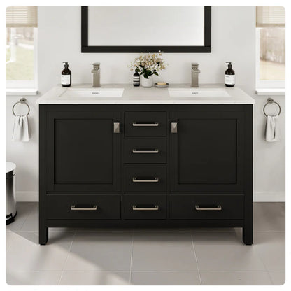 London 48"W x 18"D Espresso Double Sink Bathroom Vanity with White Carrara Quartz Countertop and Undermount Porcelain Sinks TVN414-48X18ES-DS-Q