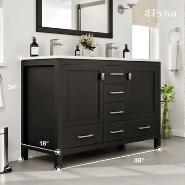 London 48"W x 18"D Espresso Double Sink Bathroom Vanity with White Carrara Quartz Countertop and Undermount Porcelain Sinks TVN414-48X18ES-DS-Q