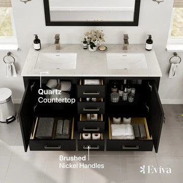 London 48"W x 18"D Espresso Double Sink Bathroom Vanity with White Carrara Quartz Countertop and Undermount Porcelain Sinks TVN414-48X18ES-DS-Q