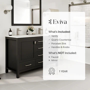 London 48"W x 18"D Espresso Double Sink Bathroom Vanity with White Carrara Quartz Countertop and Undermount Porcelain Sinks TVN414-48X18ES-DS-Q