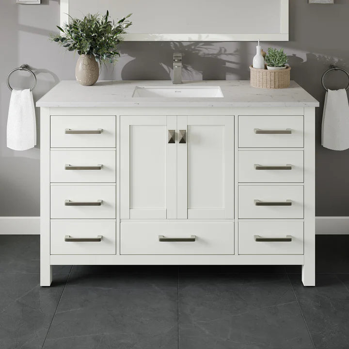 London 48"W x 18"D White Bathroom Vanity with White Carrara Quartz Countertop and Undermount Porcelain Sink TVN414-48X18WH-Q