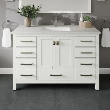 London 48"W x 18"D White Bathroom Vanity with White Carrara Quartz Countertop and Undermount Porcelain Sink TVN414-48X18WH-Q