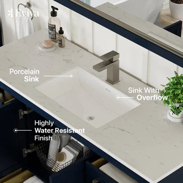 London 54"W x 18"D Blue Bathroom Vanity with White Carrara Quartz Countertop and Undermount Porcelain Sink TVN414-54X18BLU-Q