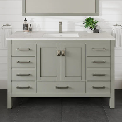 London 54"W x 18"D Gray Bathroom Vanity with White Carrara Quartz Countertop and Undermount Porcelain Sink TVN414-54X18GR-Q