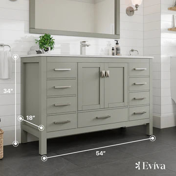 London 54"W x 18"D Gray Bathroom Vanity with White Carrara Quartz Countertop and Undermount Porcelain Sink TVN414-54X18GR-Q