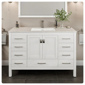 London 54"W x 18"D White Bathroom Vanity with White Carrara Quartz Countertop and Undermount Porcelain Sink TVN414-54X18WH-Q