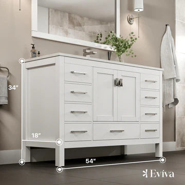 London 54"W x 18"D White Bathroom Vanity with White Carrara Quartz Countertop and Undermount Porcelain Sink TVN414-54X18WH-Q