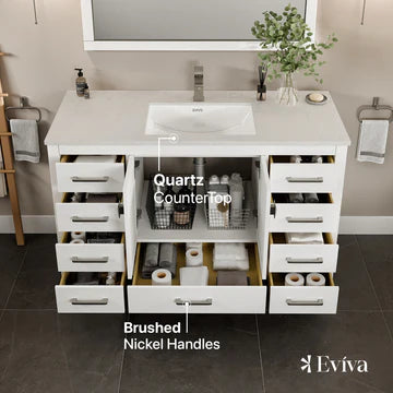 London 54"W x 18"D White Bathroom Vanity with White Carrara Quartz Countertop and Undermount Porcelain Sink TVN414-54X18WH-Q