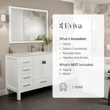 London 54"W x 18"D White Bathroom Vanity with White Carrara Quartz Countertop and Undermount Porcelain Sink TVN414-54X18WH-Q