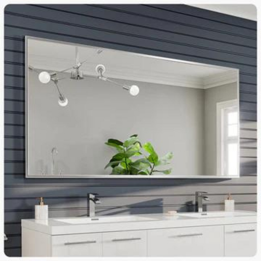 Eviva Sax 72"W x 30"H Rectangular Mirror with Brushed Nickel Aluminum Frame EVMR01-72X30-METALFRAME