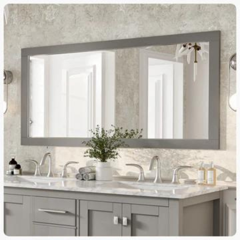 Eviva Aberdeen 72"W x 30"H Rectangular Mirror with Gray Wooden Frame EVMR412-72X30-GR