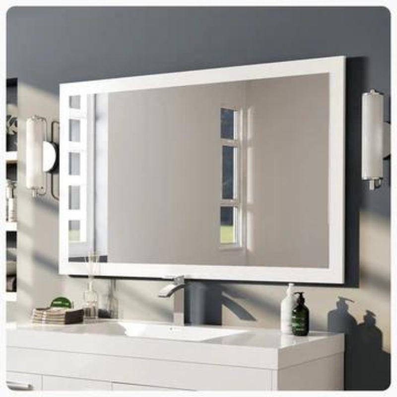 Eviva Sun 48"W x 30"H Rectangular Mirror with White Wooden Frame EVMR-48X30-GWH