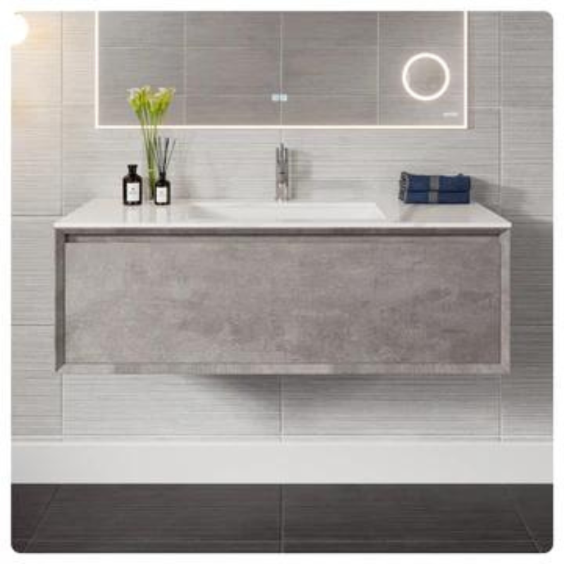 Vista 48"W x 23"D Cement Gray Wall Mount Bathroom Vanity with White Carrara Quartz Countertop and Undermount Porcelain Sink EVVN771-48CG