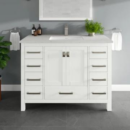 London 42"W x 18"D White Bathroom Vanity with White Carrara Quartz Countertop and Undermount Porcelain Sink TVN414-42X18WH-Q