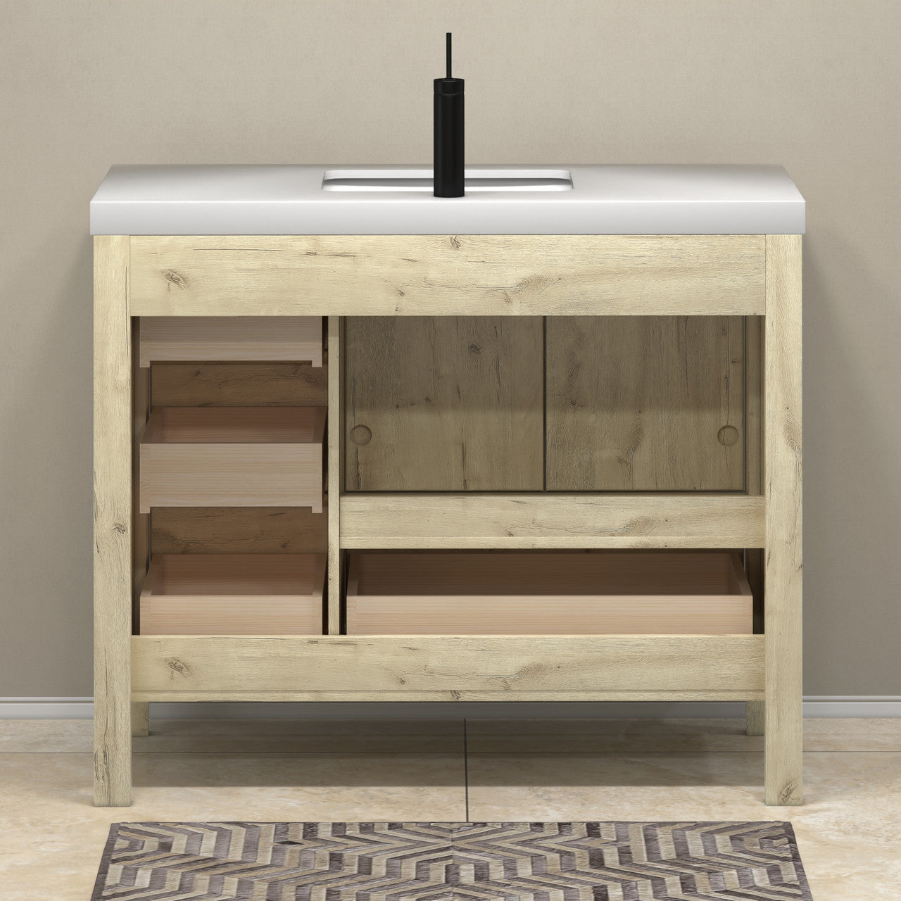 VIV 42" Solid Wood Freestanding Bathroom Vanity with Reinforced Acrylic Sink (Right) VIV SKU: VIV42R