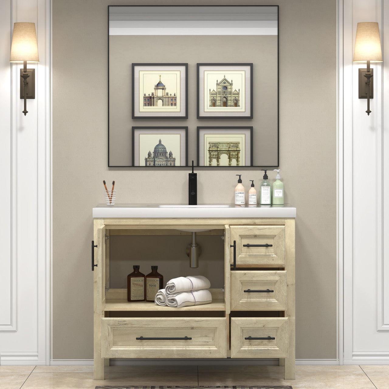 VIV 42" Solid Wood Freestanding Bathroom Vanity with Reinforced Acrylic Sink (Right) VIV SKU: VIV42R