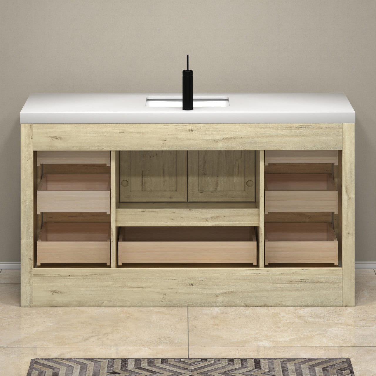 VIV 60" Solid Wood Freestanding Bathroom Vanity with Reinforced Single Acrylic Sink VIV SKU: VIV60S