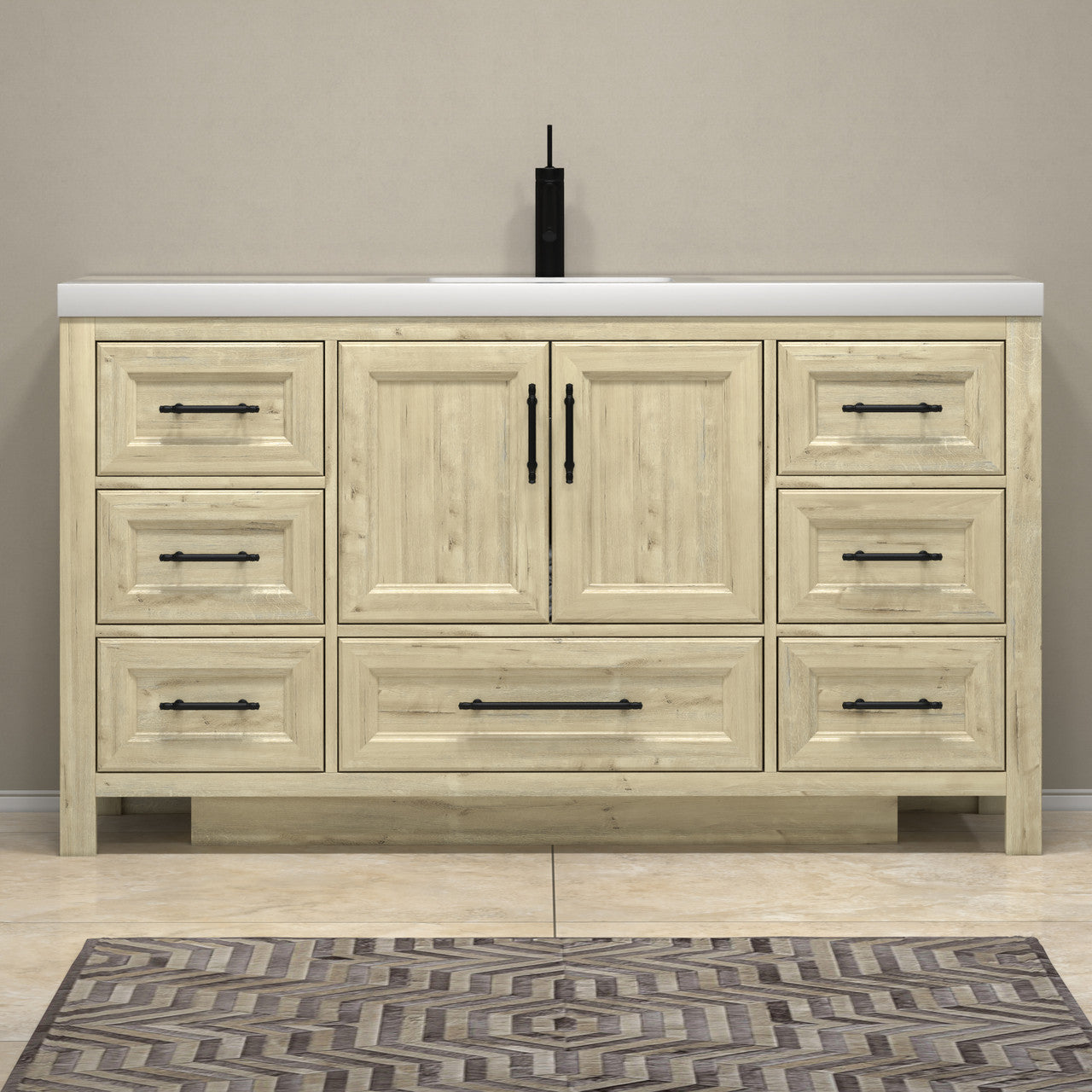 VIV 60" Solid Wood Freestanding Bathroom Vanity with Reinforced Single Acrylic Sink VIV SKU: VIV60S