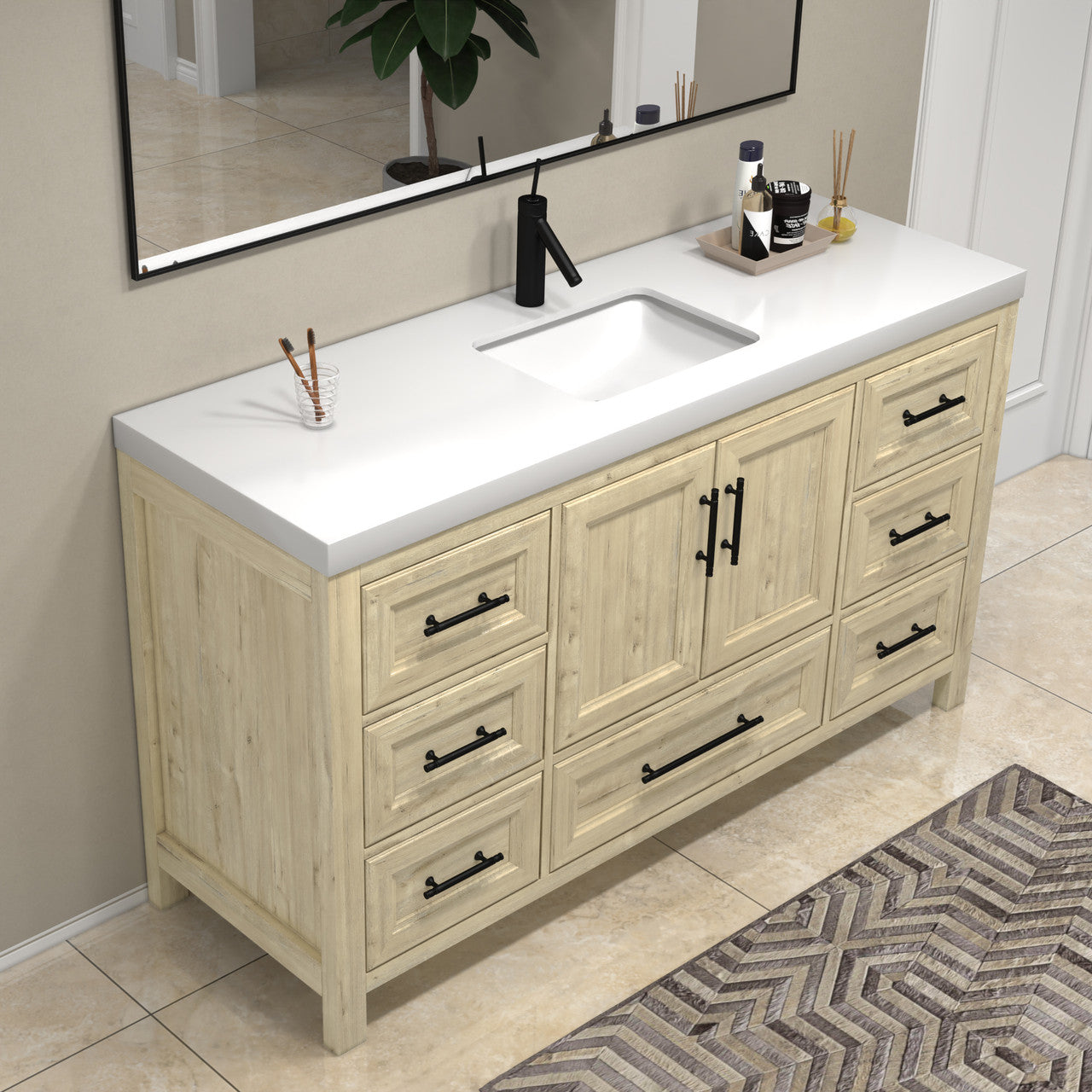 VIV 60" Solid Wood Freestanding Bathroom Vanity with Reinforced Single Acrylic Sink VIV SKU: VIV60S