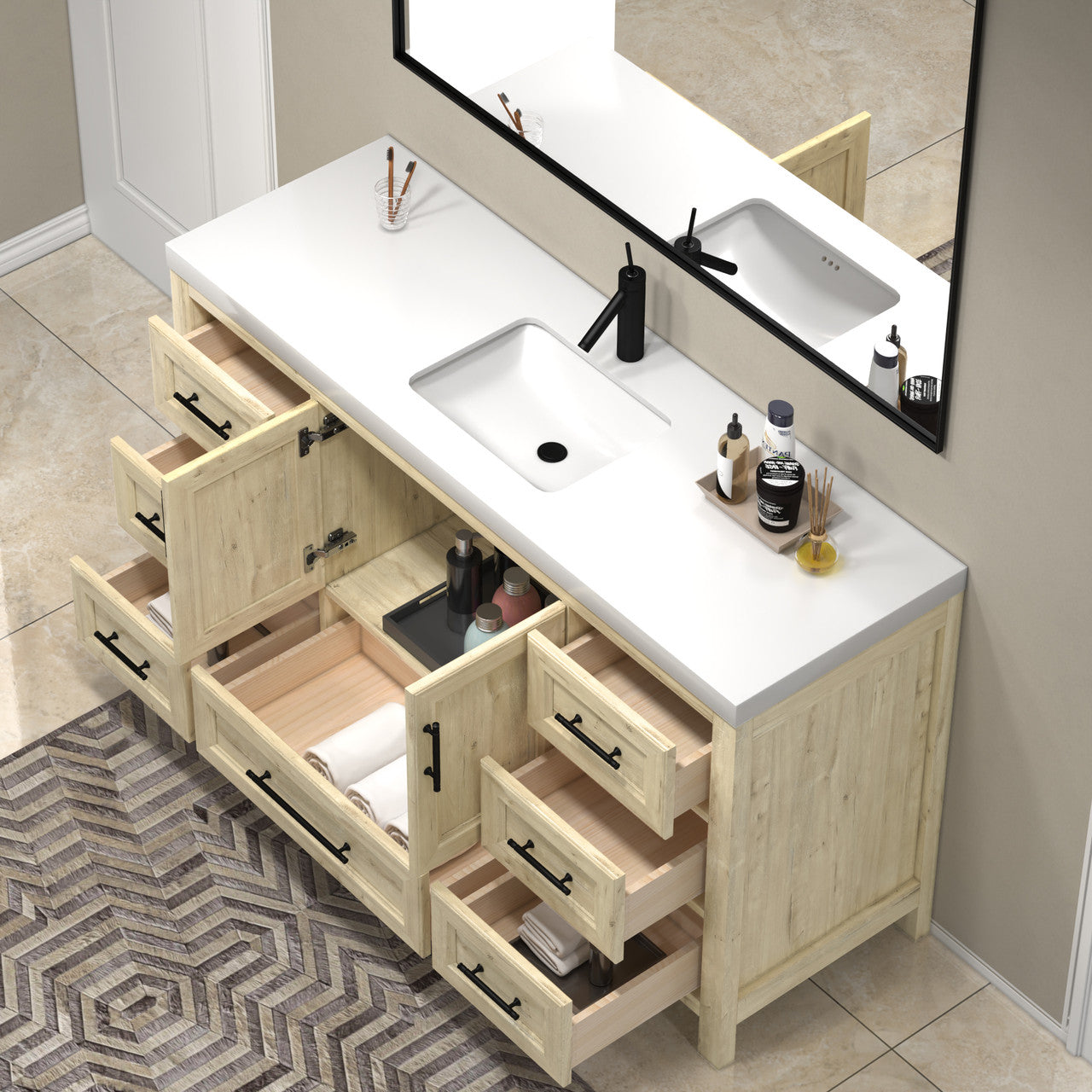 VIV 60" Solid Wood Freestanding Bathroom Vanity with Reinforced Single Acrylic Sink VIV SKU: VIV60S