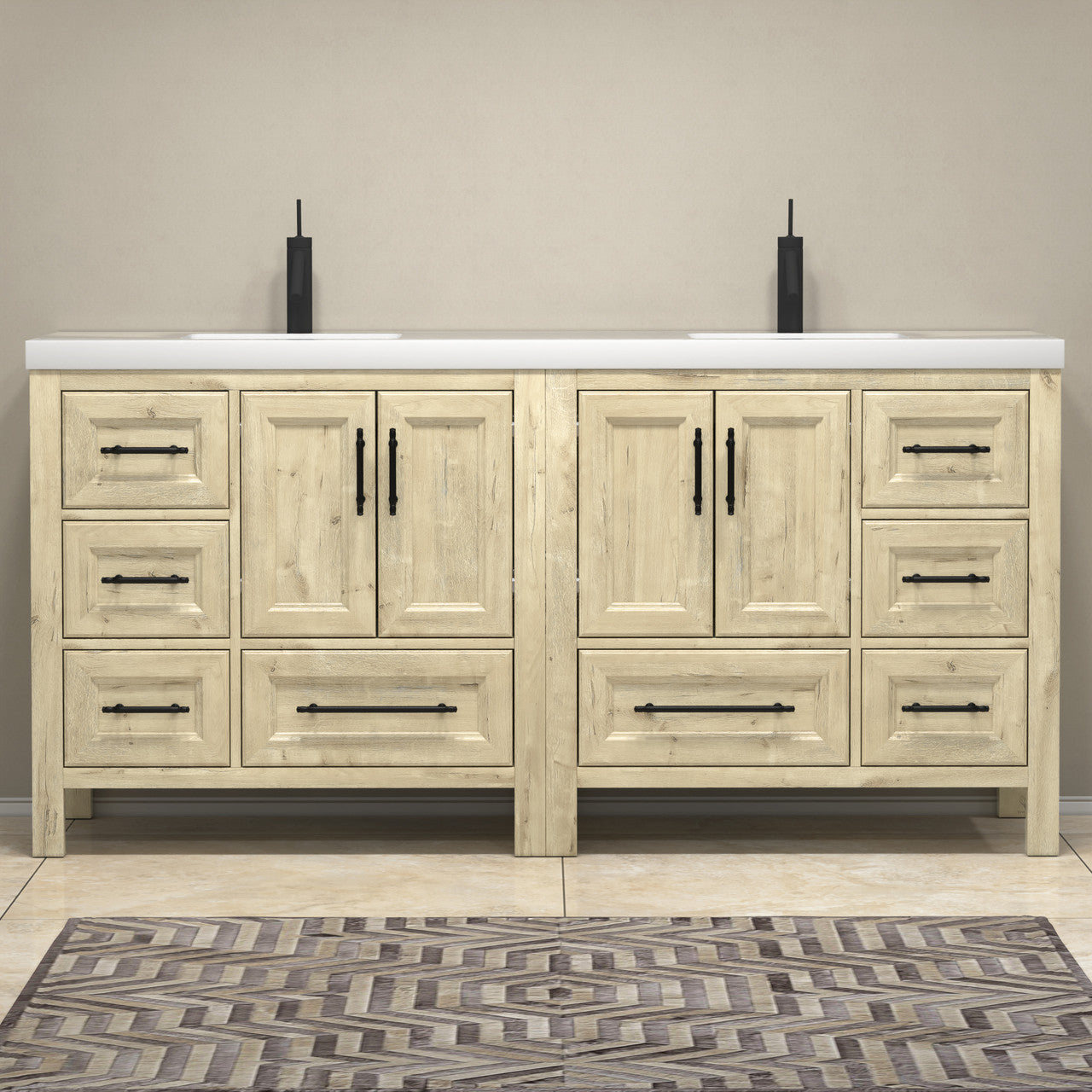 VIV 72" Solid Wood Freestanding Bathroom Vanity with Reinforced Double Acrylic Sink VIV SKU: VIV72D