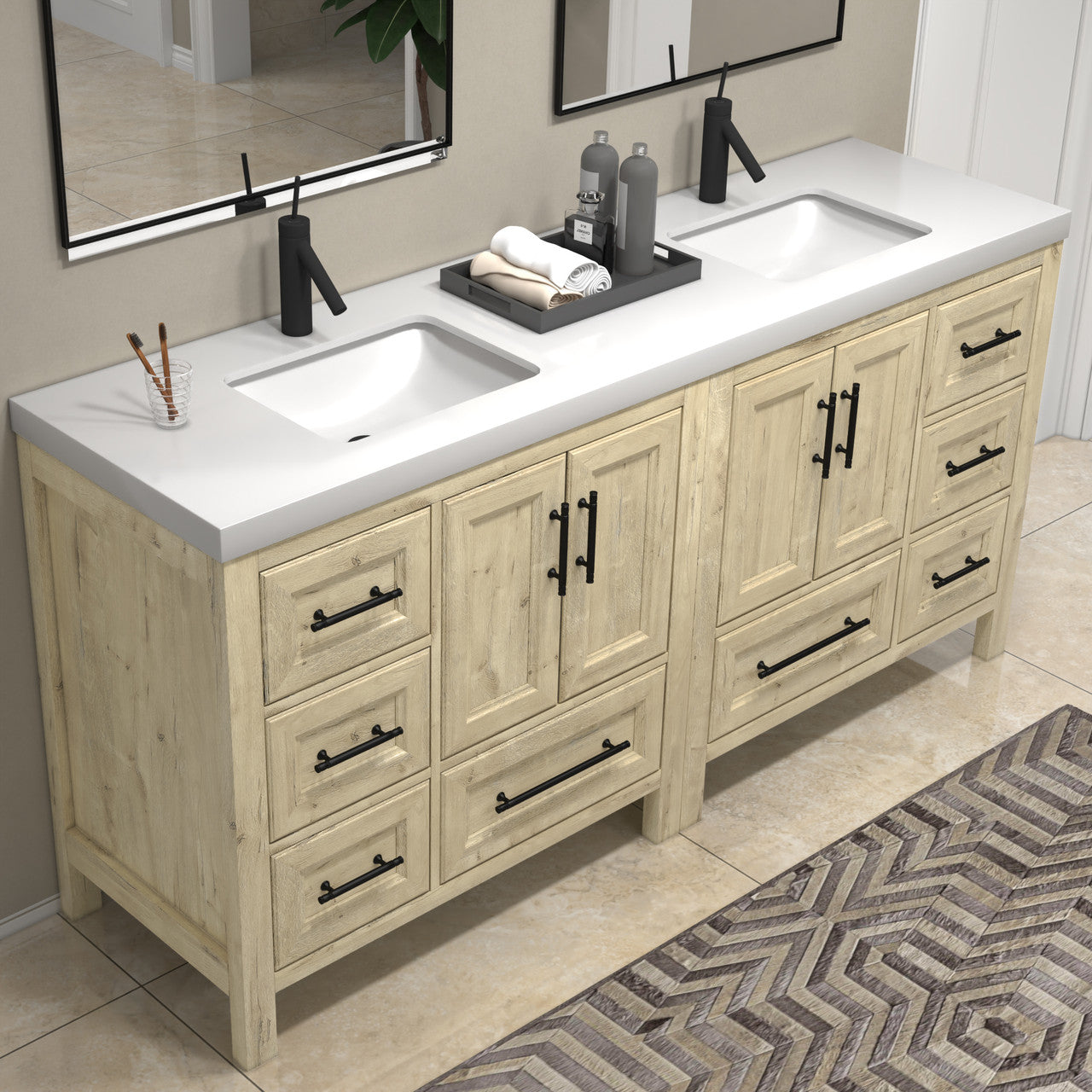 VIV 72" Solid Wood Freestanding Bathroom Vanity with Reinforced Double Acrylic Sink VIV SKU: VIV72D