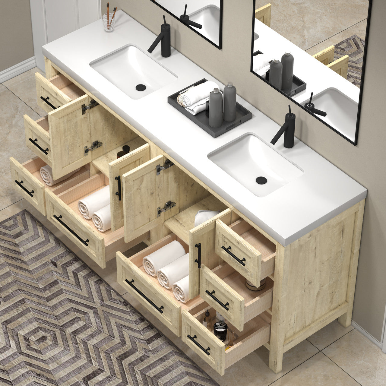 VIV 72" Solid Wood Freestanding Bathroom Vanity with Reinforced Double Acrylic Sink VIV SKU: VIV72D