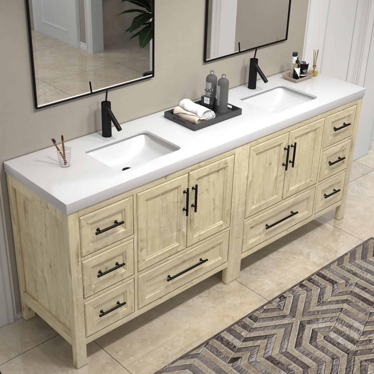 VIV 84" Solid Wood Freestanding Bathroom Vanity with Reinforced Double Acrylic Sink VIV SKU: VIV84D